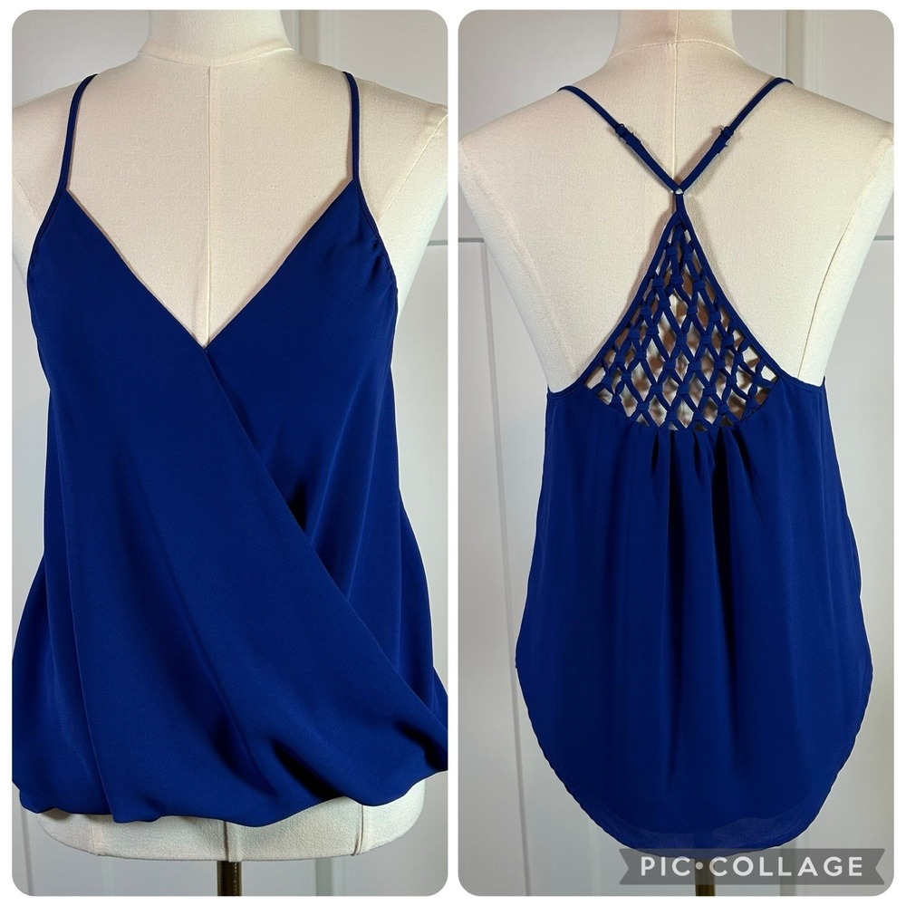 *NWT*  Shinestar Women's MED Sleeveless Blouse Strappy Wrap Front - Royal Blue